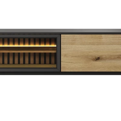 TV stolík 180 cm DEMOPOLIS - dub evoke / čierny + LED osvetlenie ZDARMA