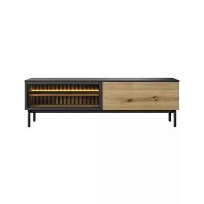 TV stolík 180 cm DEMOPOLIS - dub evoke / čierny + LED osvetlenie ZDARMA