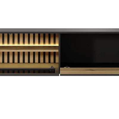 TV stolík 180 cm DEMOPOLIS - dub evoke / čierny + LED osvetlenie ZDARMA