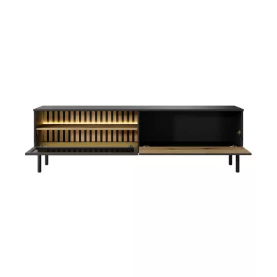TV stolík 180 cm DEMOPOLIS - dub evoke / čierny + LED osvetlenie ZDARMA