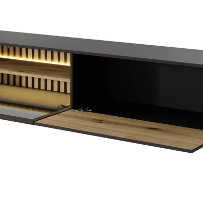 TV stolík 180 cm DEMOPOLIS - dub evoke / čierny + LED osvetlenie ZDARMA