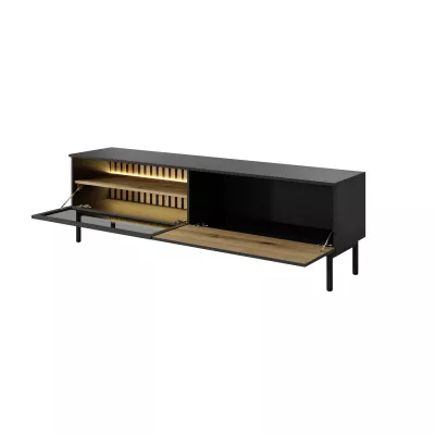 TV stolík 180 cm DEMOPOLIS - dub evoke / čierny + LED osvetlenie ZDARMA