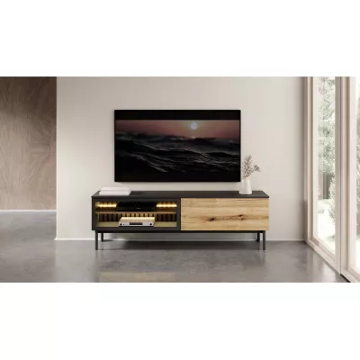 TV stolík 180 cm DEMOPOLIS - dub evoke / čierny + LED osvetlenie ZDARMA
