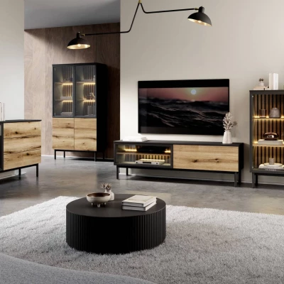 TV stolík 180 cm DEMOPOLIS - dub evoke / čierny + LED osvetlenie ZDARMA