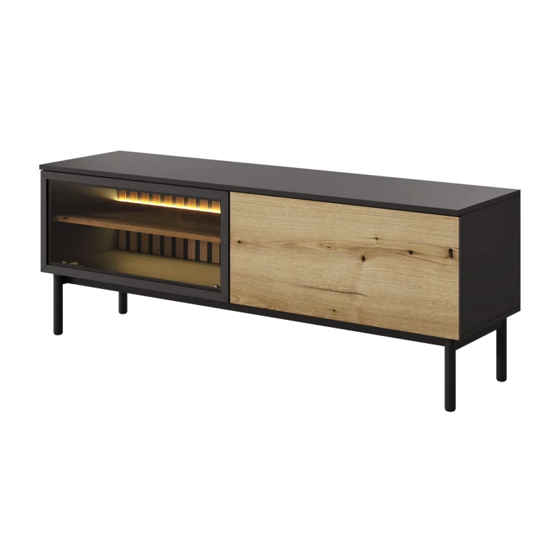 TV stolík 150 cm DEMOPOLIS - dub evoke / čierny + LED osvetlenie ZDARMA