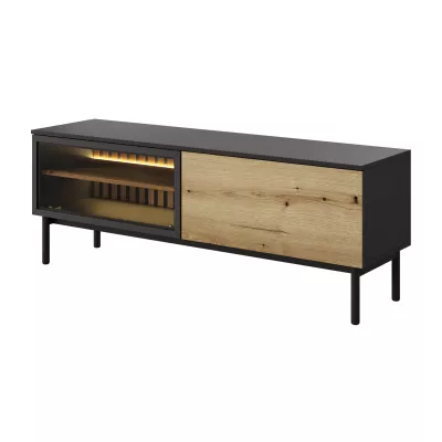 TV stolík 150 cm DEMOPOLIS - dub evoke / čierny + LED osvetlenie ZDARMA