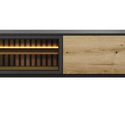 TV stolík 150 cm DEMOPOLIS - dub evoke / čierny + LED osvetlenie ZDARMA