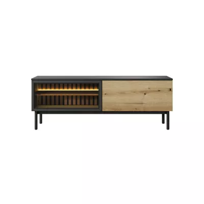 TV stolík 150 cm DEMOPOLIS - dub evoke / čierny + LED osvetlenie ZDARMA