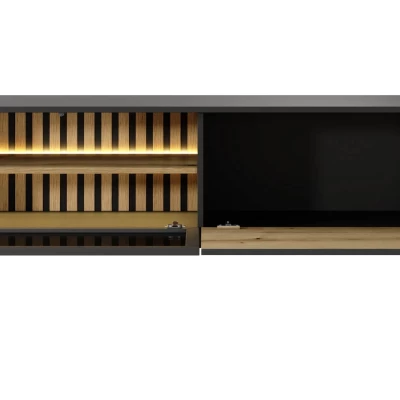 TV stolík 150 cm DEMOPOLIS - dub evoke / čierny + LED osvetlenie ZDARMA