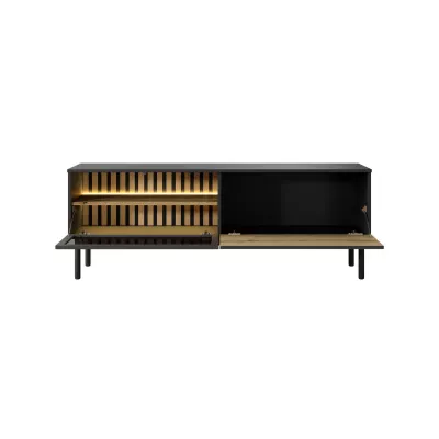 TV stolík 150 cm DEMOPOLIS - dub evoke / čierny + LED osvetlenie ZDARMA