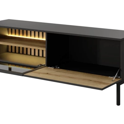 TV stolík 150 cm DEMOPOLIS - dub evoke / čierny + LED osvetlenie ZDARMA
