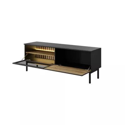 TV stolík 150 cm DEMOPOLIS - dub evoke / čierny + LED osvetlenie ZDARMA