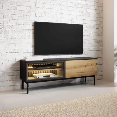 TV stolík 150 cm DEMOPOLIS - dub evoke / čierny + LED osvetlenie ZDARMA