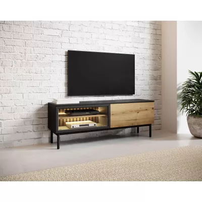 TV stolík 150 cm DEMOPOLIS - dub evoke / čierny + LED osvetlenie ZDARMA