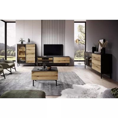 TV stolík 150 cm DEMOPOLIS - dub evoke / čierny + LED osvetlenie ZDARMA