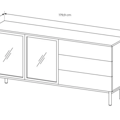 Presklená komoda 180 cm DEMOPOLIS - dub evoke / čierna + LED osvetlenie ZDARMA
