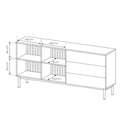 Presklená komoda 180 cm DEMOPOLIS - dub evoke / čierna + LED osvetlenie ZDARMA