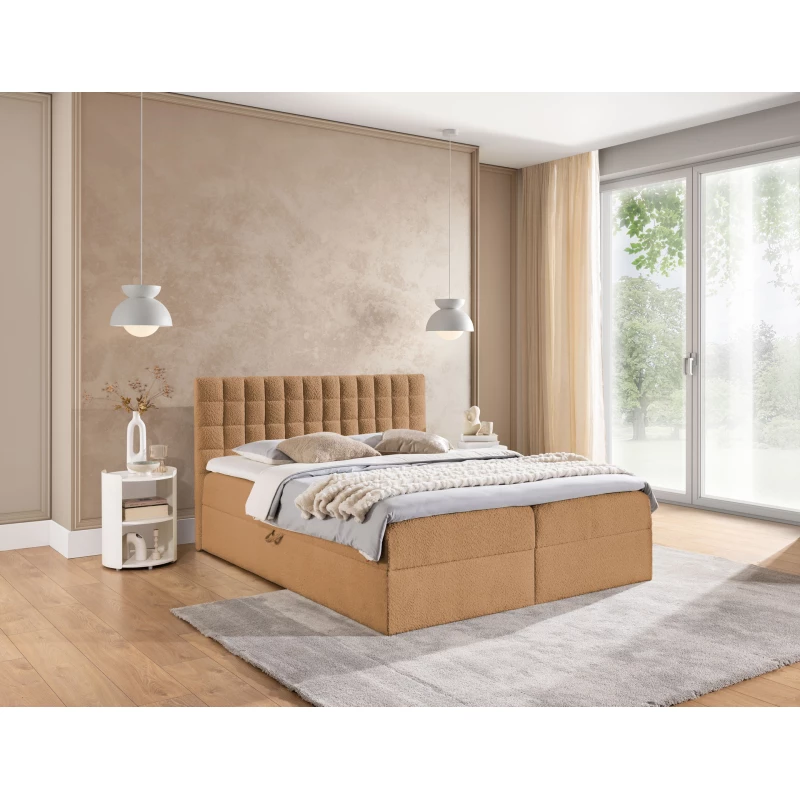 Manželská boxspringová posteľ 180x200 SALOMA - svetlo hnedá + topper
