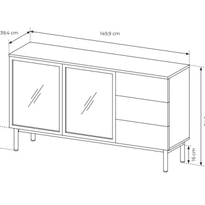 Presklená komoda 150 cm DEMOPOLIS - dub evoke / čierna + LED osvetlenie ZDARMA