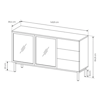 Presklená komoda 150 cm DEMOPOLIS - dub evoke / čierna + LED osvetlenie ZDARMA