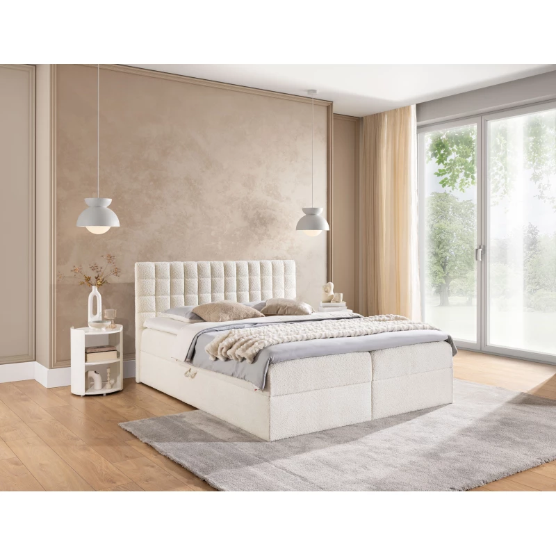 Manželská boxspringová posteľ 180x200 SALOMA - smotanová + topper