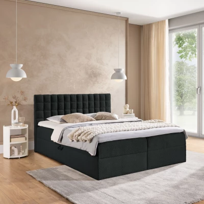 Manželská boxspringová posteľ 200x200 SALOMA - čierna + topper