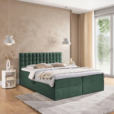 Manželská boxspringová posteľ 200x200 SALOMA - fľaškovo zelená + topper