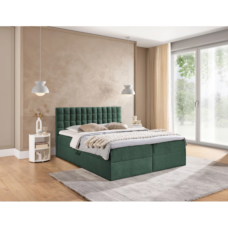 Manželská boxspringová posteľ 200x200 SALOMA - fľaškovo zelená + topper