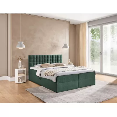 Manželská boxspringová posteľ 200x200 SALOMA - fľaškovo zelená + topper