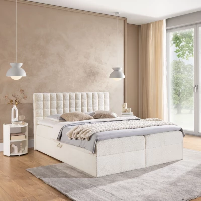 Manželská boxspringová posteľ 200x200 SALOMA - smotanová + topper