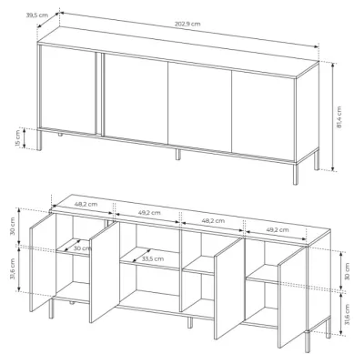 Široká komoda s dvierkami 203 cm SLOCOMB - béžová
