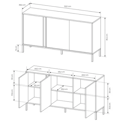 Široká komoda s dvierkami 153 cm SLOCOMB - béžová