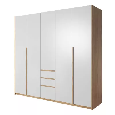 Veľká šatníková skriňa 230 cm HELFIN - dub kraft zlatý / biela