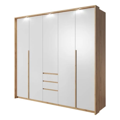 Veľká šatníková skriňa 230 cm HELFIN - dub kraft zlatý / biela
