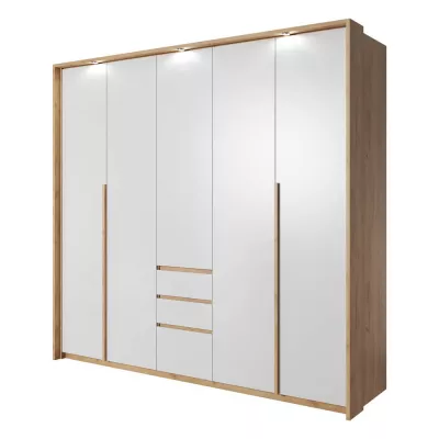 Veľká šatníková skriňa 230 cm HELFIN - dub kraft zlatý / biela