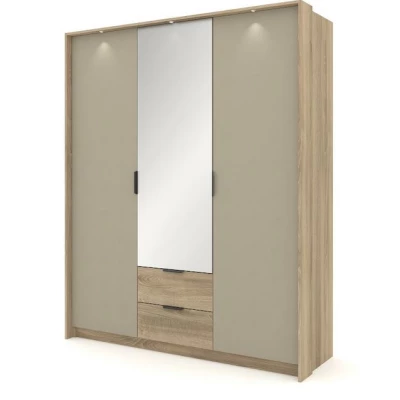 Vysoká zrkadlová šatníková skriňa 167 cm PRATTVILE - dub terra / kamenná šedá