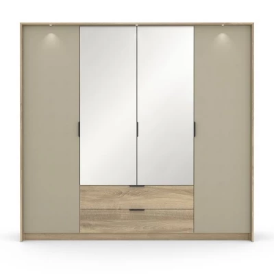Veľká zrkadlová šatníková skriňa 220 cm PRATTVILE - dub terra / kamenná šedá