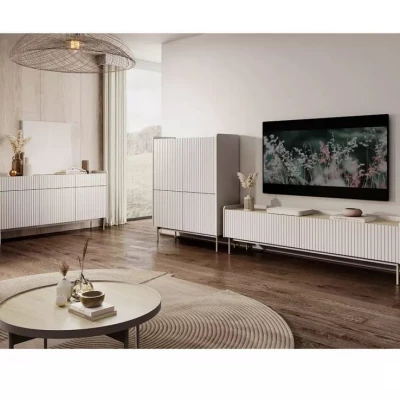 Široký TV stolík 181 cm MATION - dub scandi / béžový
