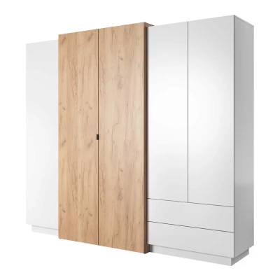 Veľká šatníková skriňa 230 cm SYLVANIA - dub kraft zlatý / biela