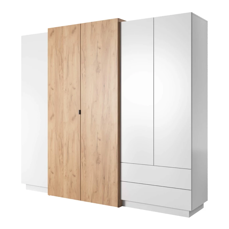 Veľká šatníková skriňa 230 cm SYLVANIA - dub kraft zlatý / biela