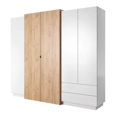 Veľká šatníková skriňa 230 cm SYLVANIA - dub kraft zlatý / biela