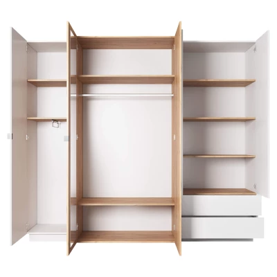 Veľká šatníková skriňa 230 cm SYLVANIA - dub kraft zlatý / biela