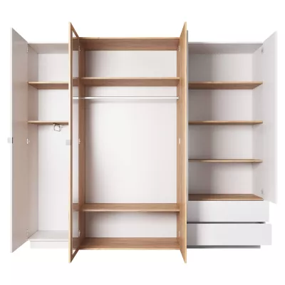 Veľká šatníková skriňa 230 cm SYLVANIA - dub kraft zlatý / biela