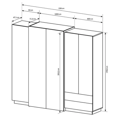 Veľká šatníková skriňa 230 cm SYLVANIA - dub kraft zlatý / biela