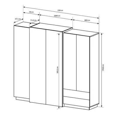 Veľká šatníková skriňa 230 cm SYLVANIA - dub kraft zlatý / biela