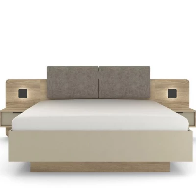 Nábytok do spálne s posteľou 160x200 PRATTVILE - dub terra / šedý + LED osvetlenie ZDARMA