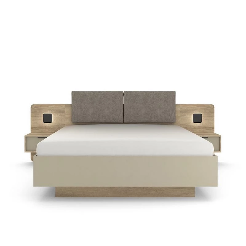 Nábytok do spálne s posteľou 160x200 PRATTVILE - dub terra / šedý + LED osvetlenie ZDARMA