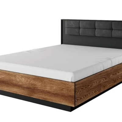 Zostava do spálne s posteľou 160x200 CALERA - gaštan / anracitová + LED osvetlenie ZDARMA