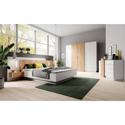 Nábytok do spálne s posteľou 160x200 SYLVANIA 2 - dub kraft zlatý / biely + LED osvetlenie ZDARMA