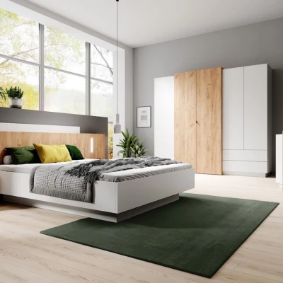 Zostava do spálne s posteľou 160x200 SYLVANIA 1 - dub kraft zlatý / biela + LED osvetlenie ZDARMA
